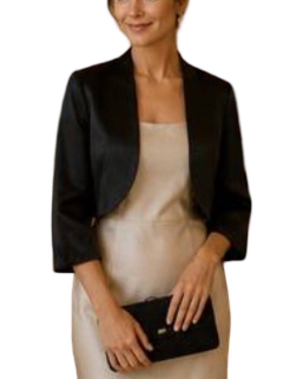 House of Wu Shrug Womens Size 16 Black Satin Bolero Open Front Formal